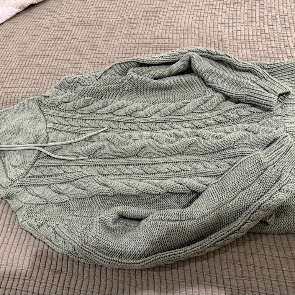 L.L. Bean Cable-Knit Crew Sweater in Sage Green
